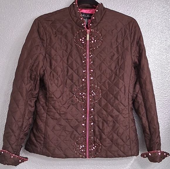 NWOT Silkland Quilted & Beaded Silk Jacket Size M - Picture 7 of 14